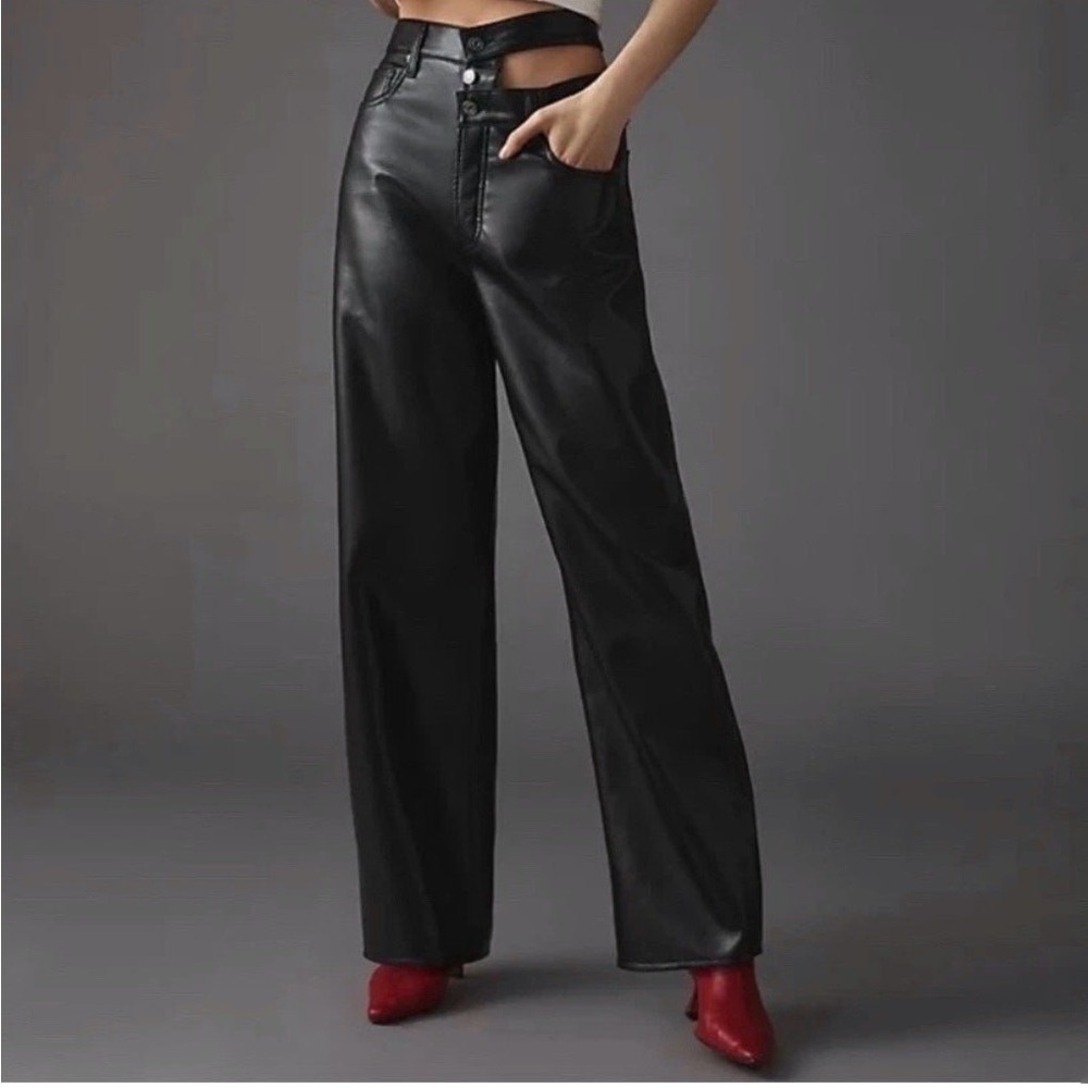AGOLDE Recycled Leather Broken Waistband in Detox Black Size 27